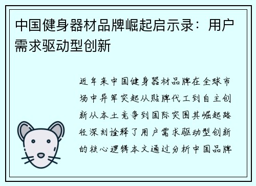 中国健身器材品牌崛起启示录：用户需求驱动型创新