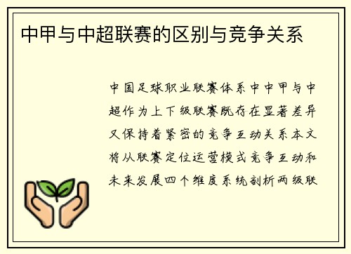 中甲与中超联赛的区别与竞争关系